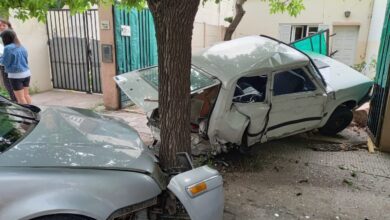 Photo of Borracho chocó un árbol, un auto y el frente de una casa